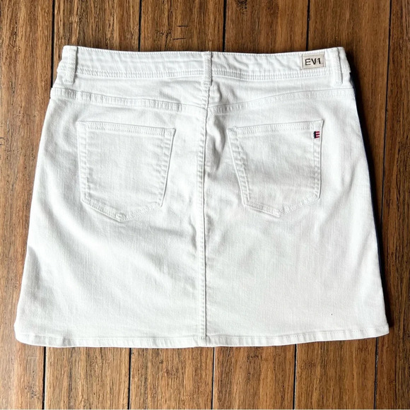 EV1 Red White Blue Stripe White Denim Mini Skirt 12 Racing Cotton Race Preppy - Picture 6 of 11